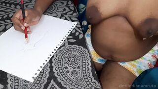 She gets Orgasm when painting herself nude. With Pussy Boob Rubbing..Desi Bhabhi Indian!! - 1 image