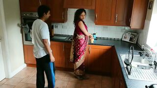 Indian red saree Bhabhi caught watching porn by Devar fuck desi hindi audio - 2 image