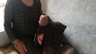Desi local rendi outdoor drinking beer pissing beer bottle - 2 image