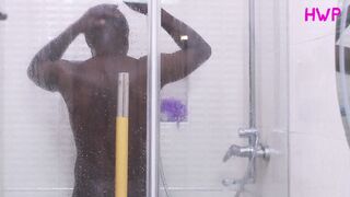 Rich man's wife squirt so much while she fucks herself with her big toy while watching her big black dick driver take his bath, watch as the driver gives her a hardest when he caught her peeping her - 2 image