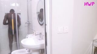 Rich man's wife squirt so much while she fucks herself with her big toy while watching her big black dick driver take his bath, watch as the driver gives her a hardest when he caught her peeping her - 3 image