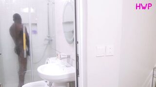Rich man's wife squirt so much while she fucks herself with her big toy while watching her big black dick driver take his bath, watch as the driver gives her a hardest when he caught her peeping her - 4 image