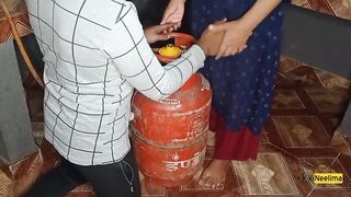 2023 new year, solved the problem of thirsty sister-in-law's pussy along with gas cylinder, fucked in the kitchen - 5 image