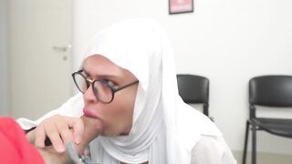 SHE IS SURPRISED ! Hijab girl caught me jerking off in Doctor's waiting room - 13 image