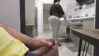 Stepmom caught me jerking off while watching her ass in the Kitchen. - 12 image