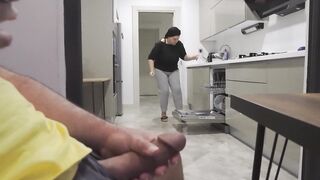 Stepmom caught me jerking off while watching her ass in the Kitchen. - 7 image