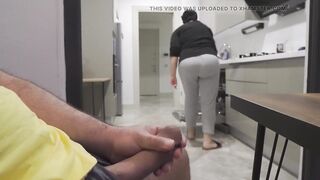 Stepmom caught me jerking off while watching her ass in the Kitchen. - 9 image