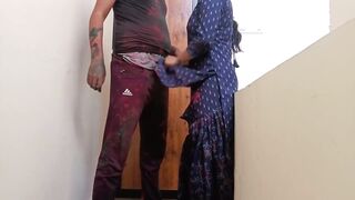 My youngest Indian Desi village bhabhi was celebrate Holi with dever on clear Hindi audio language sex - 2 image