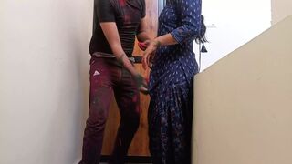 Hot indian desi village bhabhi was celebrate Holi with dever on clear Hindi audio