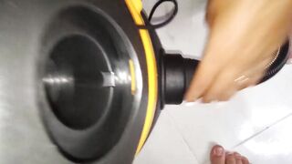 sucking the cock and vacuuming the top of the small cock of my cuckold hubby until making him cum inside the hose - 15 image