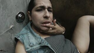 Sucking my stepmother's whore's pussy in a public bathroom - Porn in Spanish - 5 image