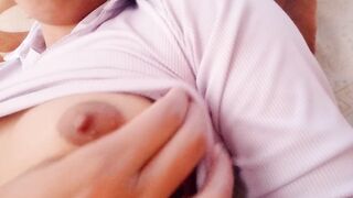 Cute desi college girl playing hard in rain boobies shake