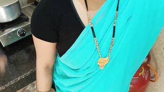 Newly married housewife was chatting with husband and getting fuck with step-brother in kitchen in doggy style dirty hindi audio - 4 image