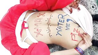 New Year Christmas Celebrations Dildo fucked her Big Ass and Pussy wearing Red Gown White Bra Black Hijab