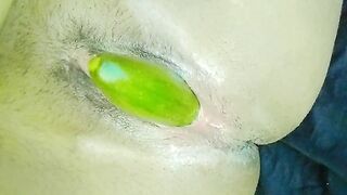 Cumshot with cucumber fucking