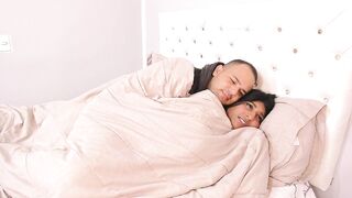 Stepsister shares a bed with stepbrother and he fucks her, she is afraid of thunder and is very cold