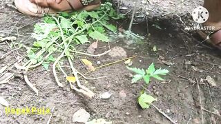 Desi village girlfriend boyfriend went to the farm and pressed her boobs in the cotton field and showed her full pussy and he urinated. - 3 image