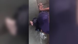 Stepsister in petticoat blouse cleaning the house and insisting to get rid of stepbrother