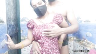 Indian Desi Bhabhi giving best handjob and her husband cum on her sexy blue panty. - 1 image
