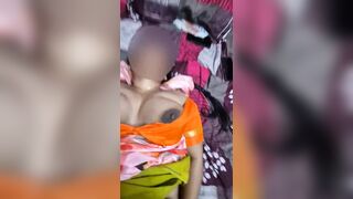 Desi Indian Aunty Sreejaa in orange blouse and saree juicy tits squeezed and sucked rough hardcore fucking - 1 image
