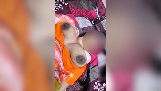 Desi Indian Aunty Sreejaa in orange blouse and saree juicy tits squeezed and sucked rough hardcore fucking - 4 image