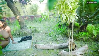 Watch this Indian beauty get wild with her nude yoga teacher in public! - 4 image