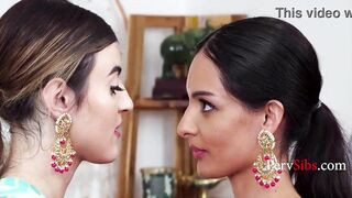 Petite Indian-Americans Laynee and Julia share a cute white guy in a steamy threesome