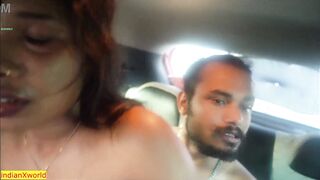 Young Indian girlfriend gets her shaved pussy pounded in car POV