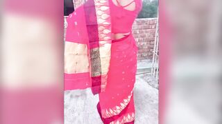 Step-daddy's rough Indian girlfriend in red saree gets pounded hard in homemade sex tape