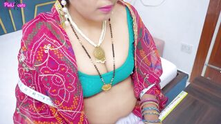 Indian Bahu takes hard fucking in her hairy pussy by Sasur ji, who gives her a close-up view - 1 image