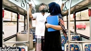 Muslim wife gets wild in a public bus with stranger - hijab-clad face and pussy included!