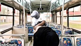 Muslim wife gets wild in a public bus with stranger - hijab-clad face and pussy included!
