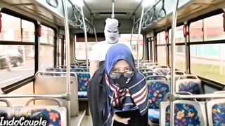 Muslim wife gets wild in a public bus with stranger - hijab-clad face and pussy included!