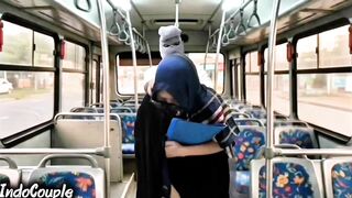 Muslim wife gets wild in a public bus with stranger - hijab-clad face and pussy included!