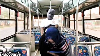 Muslim wife gets wild in a public bus with stranger - hijab-clad face and pussy included!