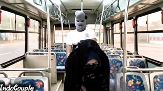 Muslim wife gets wild in a public bus with stranger - hijab-clad face and pussy included!