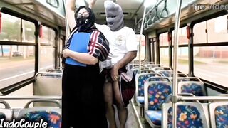 Muslim wife gets wild in a public bus with stranger - hijab-clad face and pussy included!