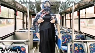 Muslim wife gets wild in a public bus with stranger - hijab-clad face and pussy included!
