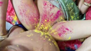 Cute Bhabhi celebrates Holi with a close-up pussy licking and dirty talk session