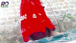 Claire Vais gets a sneaky finger in her tight pussy while wearing her red saree