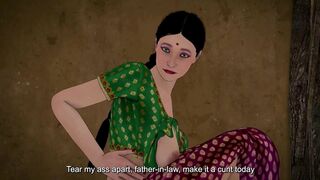 Horny Desi daughter-in-law gets caught by husband-in-law and gets fucked hard in a sexy Desi anime game - 12 image