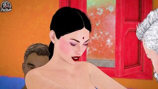 Curvy Indian Bhabhi takes on two huge cocks in wild Hindi Desi hentai - 11 image