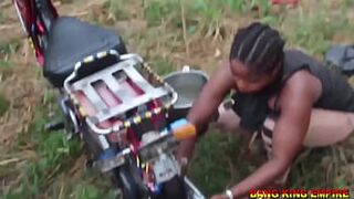 NAUGHTY AFRICAN GANGSTER FUCKED HUNTER'S WIFE WHO CAME TO WASH MOTORCYCLE IN A LOCAL BOREHOLE - Gangster Gave Her All style