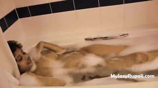 Sexy Mature Indian Aunty In Bath Tube Taking Shower - Sex Chat In Hindi With Desi Husband - 4 image