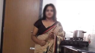 Indian Stepmom Disha Kitchen Striptease & Fucked by Stepson - 1 image