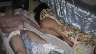 The stepson lay and jerked off on the stepmom ass and fucked her - 2 image