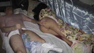 The stepson lay and jerked off on the stepmom ass and fucked her - 4 image