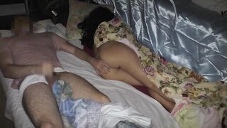 The stepson lay and jerked off on the stepmom ass and fucked her - 5 image