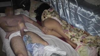 The stepson lay and jerked off on the stepmom ass and fucked her - 6 image