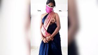 Tamil wife Swetha blouse less saree show - 1 image